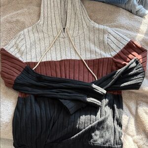 SHEIN Gray, Brown, and Black Colorblock Hoodie